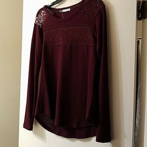 Maurice waffle knit top w/ lace